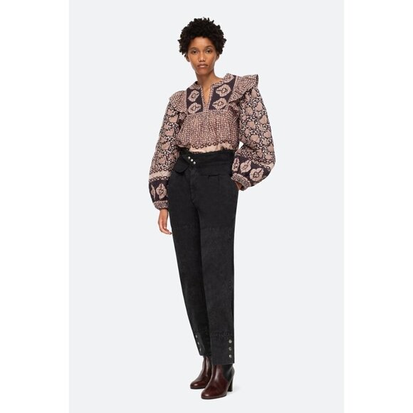 💕SEA NEW YORK💕 Margo Quilted Top ~ 100% Cotton Purple Border Print Large NWOT - Picture 4 of 11